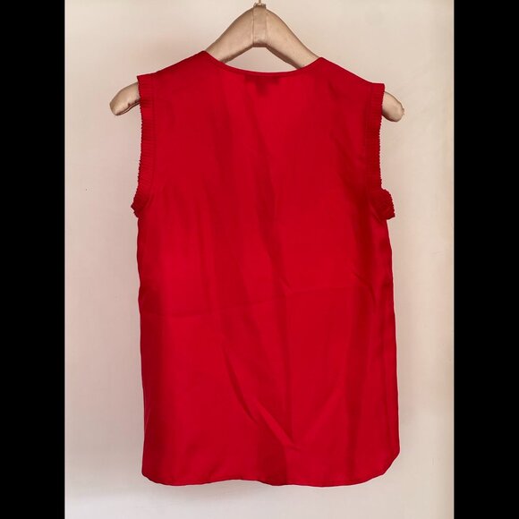 J Crew, Women’s 100% Silk Top, Pleated Collar Neckline, Red, Size 0 - Picture 2 of 4